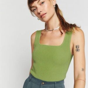 Reformation Julia Ribbed Sweater Tank Avocado - Size S